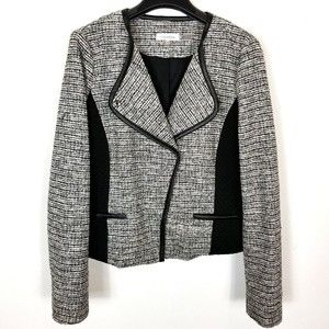 Calvin Klein Black and White Tweed Moto Blazer